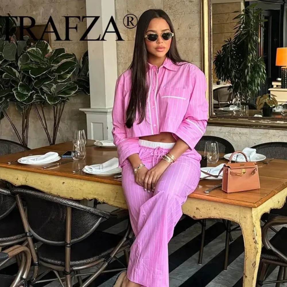 Zara Pink Women's Pants & Top Striped Set Size Medium